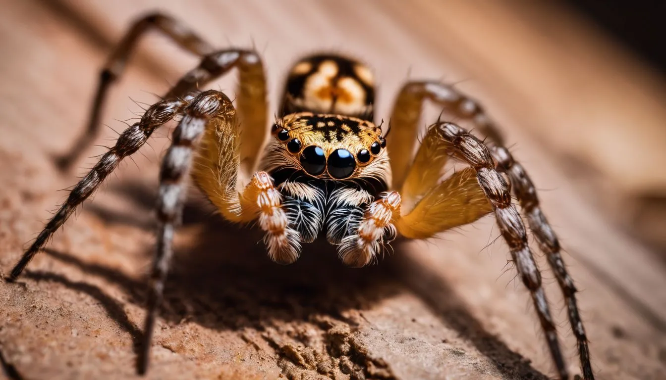 Close-up macro of jumping spider on ground