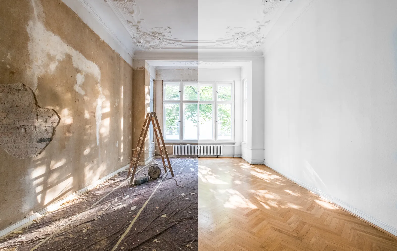 apartment,renovation, ,empty,room,before,and,after,refurbishment,or