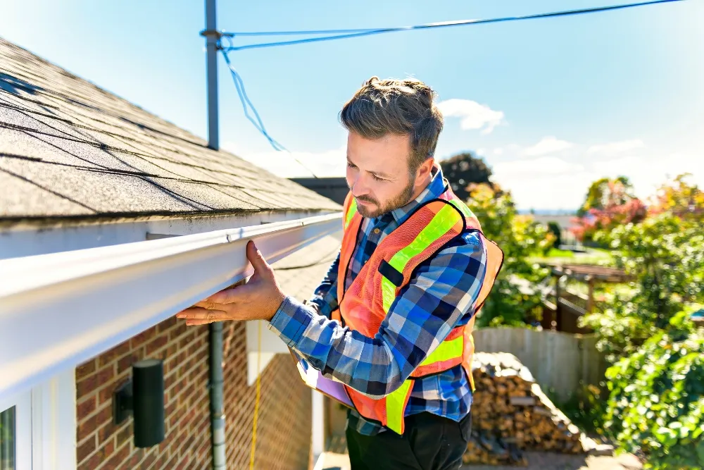 Man inspecting the gutter of the roof