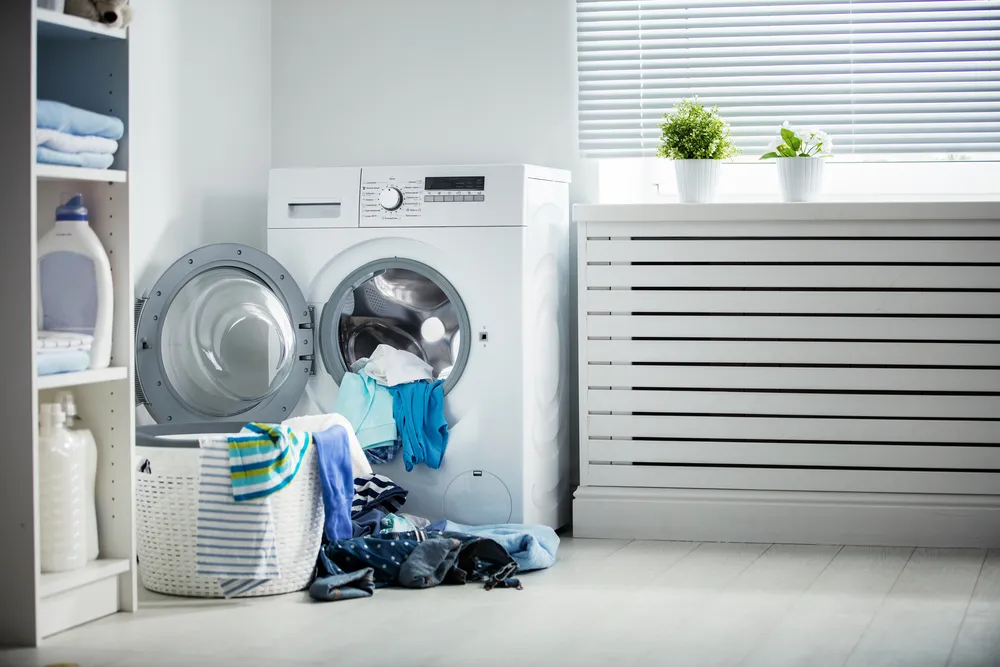 Front-loading washing machine with overflowing laundry basket