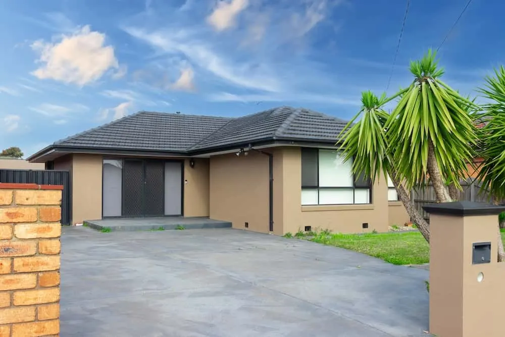 Single-storey suburban home with driveway and palm tree